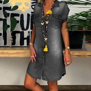 NXH Women’s Denim Distressed Dress sz L NEW # D738